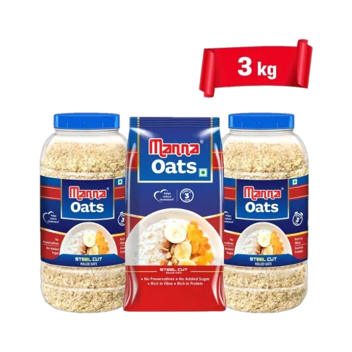 Image of Manna Oats (2Jar+1Pouch) Gluten Free| High Fibre & Protein | Good for Diabetics Plastic Bottle (3 x 1 kg)