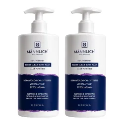 Mannlich 2% Salicylic Acid Body Acne Wash for Men (300 ml) Pack of 2 - Bacne Clear Body Wash Men Shower Gel - 3% Niacinamide Prevents Body Acne, Exfoliates & Nourishes Skin - Suitable for All Skin Types - Paraben & SLS Free