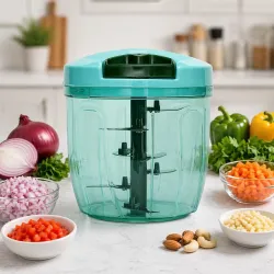 Manual Vegetable Chopper 1000ml | 5 Stainless Steel Blades Veg Chopper for Kitchen | Multipurpose Onion Cutter, Food & Fruit Chopper for Garlic, Ginger & Nuts