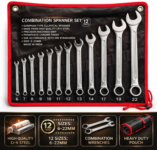 Image of manvi Combination Spanner Set 6mm To 22 mm ,12-Piece Combination Spanner Set 6mm To 22 mm ,12-Piece Double Sided Combina