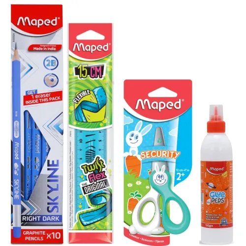Image of Maped Craft Kit for Kids |Pencil, Twist & Flex Ruler, Kidi cut Scissor,White Glue- A complete Craft Supply |Wooden Penci