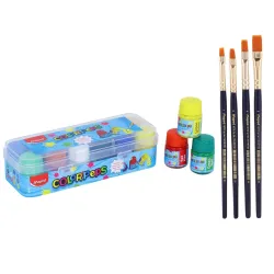 Maped Painting Kit -12 Shades Poster Colours +4 Wooden Handle Brushes
