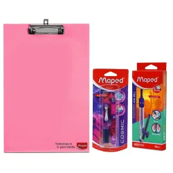 Maped StudyMate Exam Kit-Set of 3 |9pcs Compass Set with MDF Pastel Color Clipboard & Fountain Pen | Complete Study Set for School Exams & Students| Ideal for Drawing, Drafting & Writing Ess...
