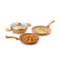 Crystal Marbo Plus Induction Bottom 4 Pc Nonstick cookware set | Tawa 280 mm + Fry Pan 250 mm + Kadai 250 with Glass Lid | Thickness: 3mm | 5 Layer Coating | Metal Spoon Friendly | Colour -....