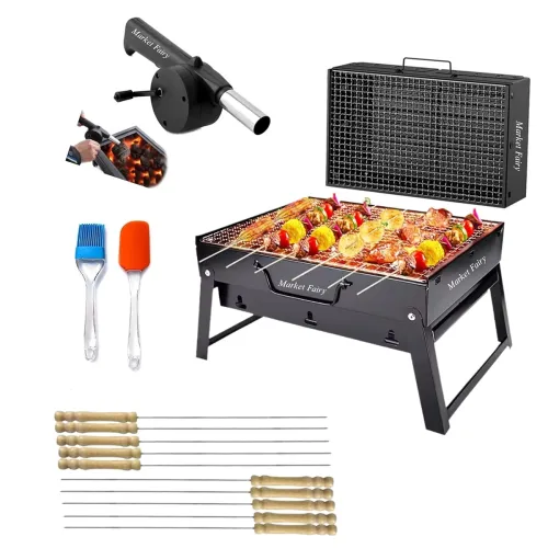 Image of Market Fairy【NEW 2026】Portable Barbecue Grill Folding BBQ Grill,【5 Pc -Combo】【12-Stick】2-Spatula,【1-BBQ Grill】, 1-Blower