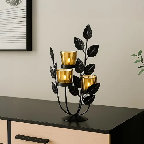 Image of MARKET Light Holder Leaf Shape Black 