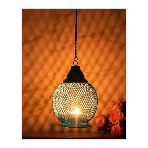Image of Market99 Golden Round Iron Hanging T-Light Lantern for Home Decor