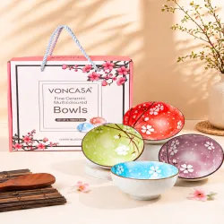 MARKET99 Multicoloured 4 Piece Floral Ceramic Bowl Set 300 ml Each