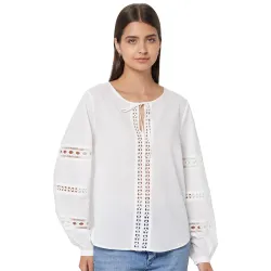 Marks & Spencer Women Pure Cotton Broderie Tie Neck Blouse