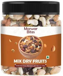 Marwar Bites Premium Mixed Dry Fruits Crunchy Snack for All Ages Gifting Almonds, Apricots, Cashews, Dates, Figs, Pistachios, Raisins, Walnuts (1 x 500 g)