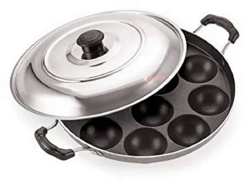 Image of Masox Store 12 Cavity Appam Patra Paddu Paniyarakkal Maker Chatty Paniyaram Pan Ponganal Tawa 23 cm diameter with Lid&nb