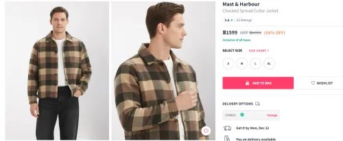 Image of Mast & Harbour Checked Spread Collar Jacket