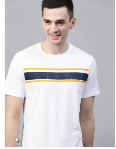 Image of Mast & Harbour Men White Striped Detail Round Neck T-shirt