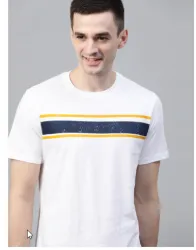 Mast & Harbour Men White Striped Detail Round Neck T-shirt