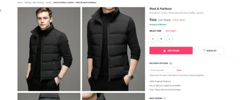 Image of Mast & Harbour Mandarin Collar Sleeveless Winter Puffer Jacket