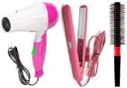 Mastadi Hair Care Combo (Brush + Straightener + Foldable 2-Speed Dryer)