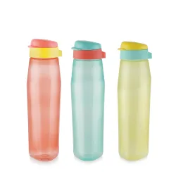 MASTERCOOL BPA Free Plastic Water Bottle Set of 3, 850ml Leakproof Frosted Sipper Bottles with Flip Lid, Reusable Lightw