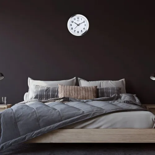 Image of Matiz 101 Round Wall Clock Silver Color Plastic Case White 