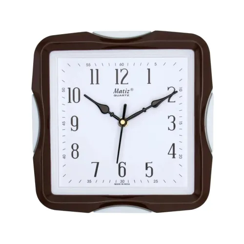 Image of Matiz Analog 30 cm X 30 cm Wall Clock | Brown | with Glass | Standard | 117 Brown White