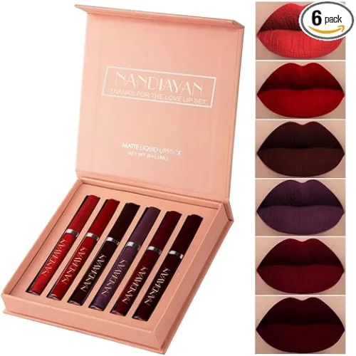 Image of Matte Liquid Lipstick Set (Pack of 6) | Wine & Brown lipstick Shades | Waterproof Long-Lasting Smudge-Proof Lipsticks |