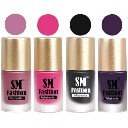 Matte Nail Polish Combo Pink-Pink-Black-Violet (Pack of 4: 7ml each)