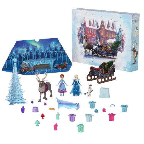 Image of Mattel Disney Frozen Toys, Anna & Elsa Small Doll Advent Calendar with 2 Friend Figures, Moldable Sand & 24 Play Pieces,