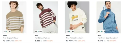 Image of max Clothings & Apparels at minimum 50% Discount