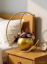 MAX MART Geometric Metal Flower Vase Iron Vase (10 inch, Gold)