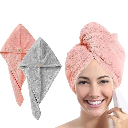 Image of MAXOSHINE Microfiber Hair Towel Wrap – Pack of 1 (Grey/Pink)