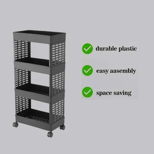 Image of MAXTID 4 Layer Black Tier Multi-Purpose Vegetable Solution for Home,Kitchen Trolley Plastic Kitchen Trolley (DIY(Do-It-Y