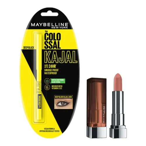 Image of Maybelline New York Color Sensational Creamy Matte Lipstick, 656 Clay Crush, 3.9g and Maybelline New York Colossal Kajal