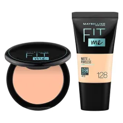 Maybelline Fit Me Matte Foundation 128 + Compact Powder 115 Combo (Oily Skin)