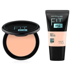 Maybelline New York Liquid Foundation For Oily Skin, Matte & Poreless, Fit Me, 115 Ivory & New York Compact Powder, 115 Ivory, 8G