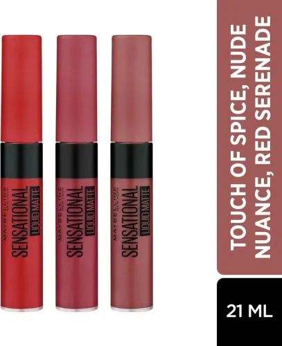 Image of MAYBELLINE NEW YORK Liquid Matte PO3 (Touch of Spice, Nude Nuance, Red Serenade, 21 ml)