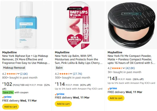 Image of Maybelline New York Beauty products starting @ ₹102