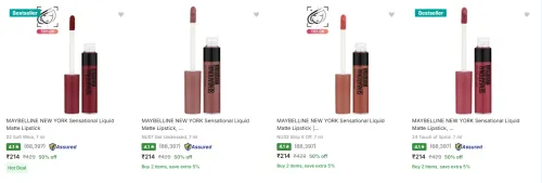 Image of Maybelline New York Lipsticks at minimum 50% Discount