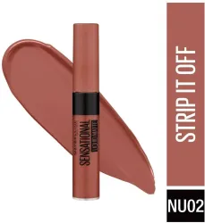 MAYBELLINE NEW YORK Sensational Liquid Matte Lipstick | Non-Sticky and Non-Drying | Matte Finish (NU02 Strip It Off, 7 ml)