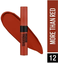 MAYBELLINE NEW YORK Sensational Liquid Matte Lipstick, 12 More than Red, 7 ml - Liquid Lipstick Shades Delivering Intens