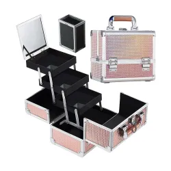 MAYCREATE® Portable Makeup Organizer Suitcase Aluminum Alloy Travel Suitcase Multi Compartment Stackable Drawers Design 