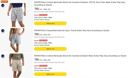 Image of MAYKR Men's Shorts starting ₹99 