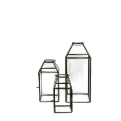 MbyM Brass & Glass Moroccan Lanterns, Golden Metal Candle Holders/Candle Stand, Set of 3