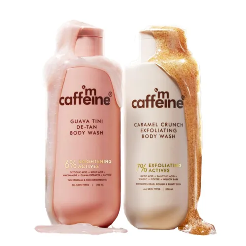 Image of mCaffeine De-Tan & Exfoliating Body Washes (Set of 2) | Guava & Caramel Crunch Body Washes (300 ml x 2) | With Niacinami
