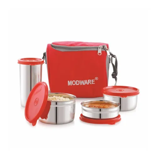 Image of MODWARE King Meal Stainless Steel Lunch Box Set with Insulated Carry Bag, Leakproof Containers, and Juice Tumbler