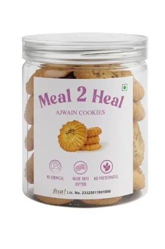 Image of Meal2Heal Ajwain Cookies | Digestive Indian Biscuits with Carom Seeds | Whole Wheat Cookies | Tea Time Snack | No Palm O
