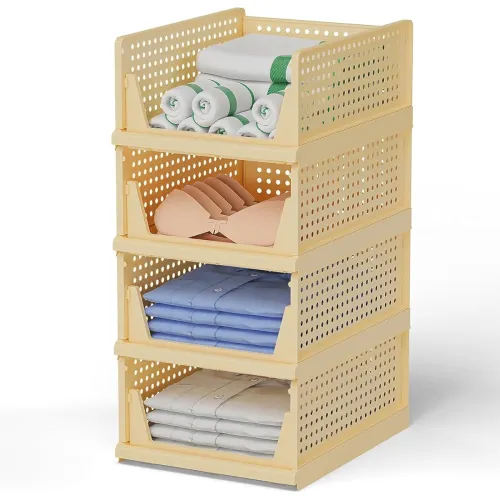Image of MECHDEL Foldable Stackable Closet Storage Baskets, 10 Pcs 