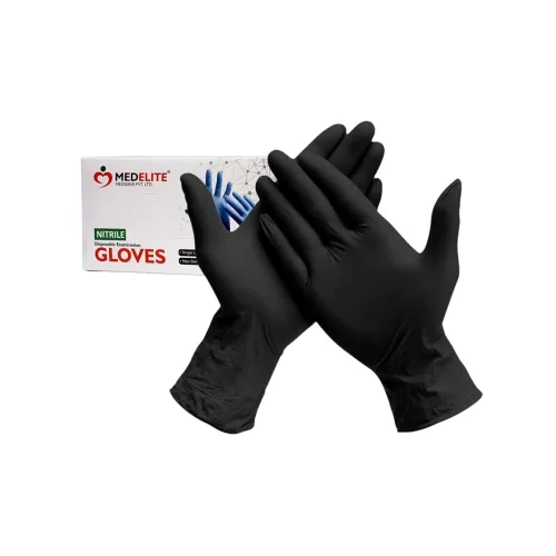 Image of MEDELITE MEDSERVE Powder-Free Black Nitrile Gloves