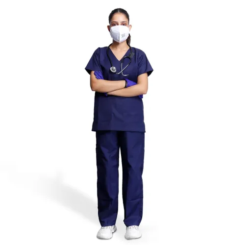 Image of Medical Scrub Suit For Women - Navy Blue (3X-Large) | Poly Viscose Fabric