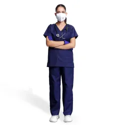 Medical Scrub Suit For Women - Navy Blue (3X-Large) | Poly Viscose Fabric