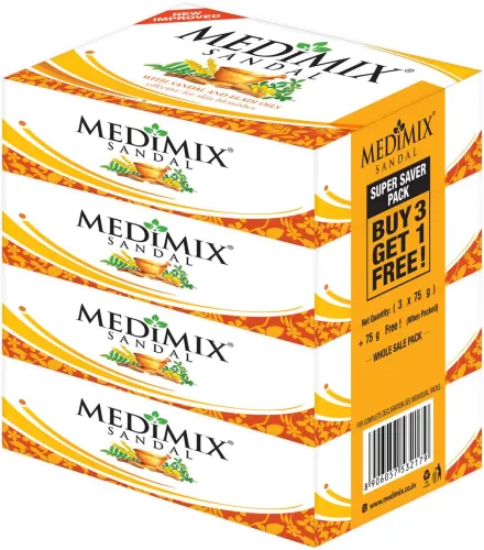 Image of MEDIMIX SANDAL SOAP - 75g | BUY 3 GET 1 SOAP |  (4 x 87.5 g)
