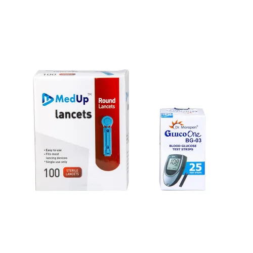 Image of MedUp Lancets & Dr. Morepen Test Strips Combo